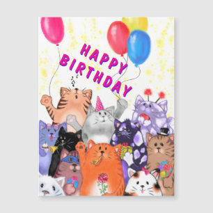 Carte d'anniversaire magnétique avec fête de chat