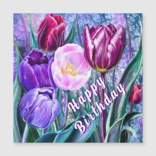 Carte d'anniversaire magnétique avec tulipes color