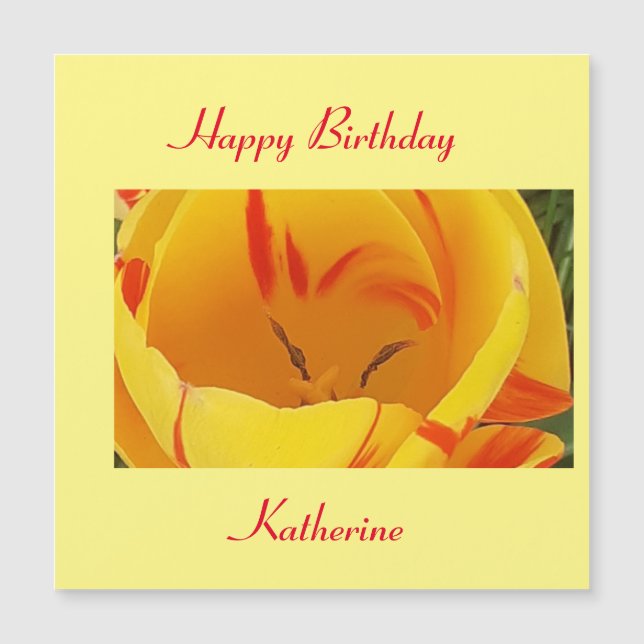 Carte d'anniversaire magnétique de la tulipe jaune (Devant)
