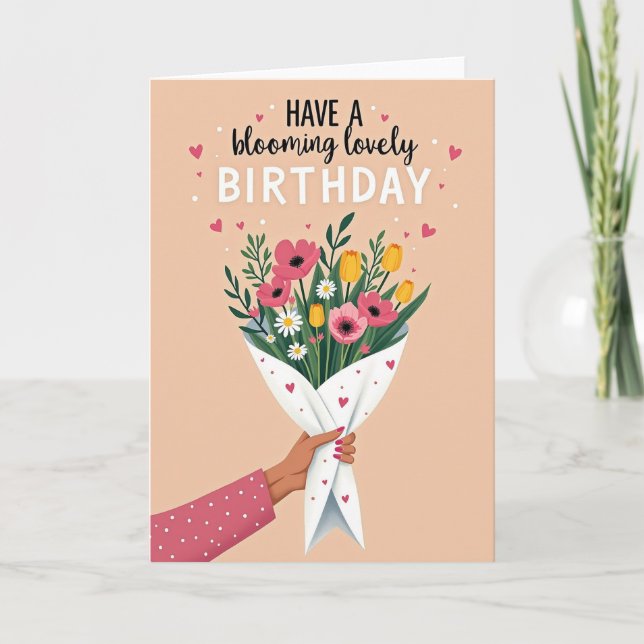 Carte d'anniversaire Main Tenant des Fleurs (Devant)