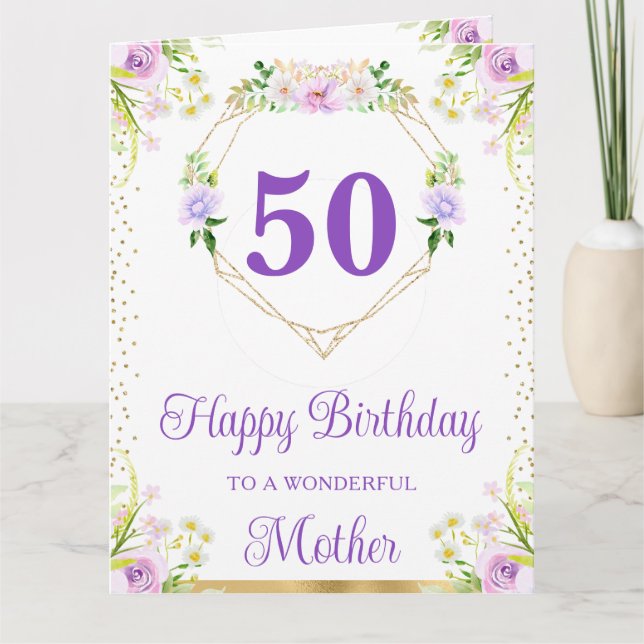 Carte d'anniversaire maman Fleurs Violettes et Crè (Devant)