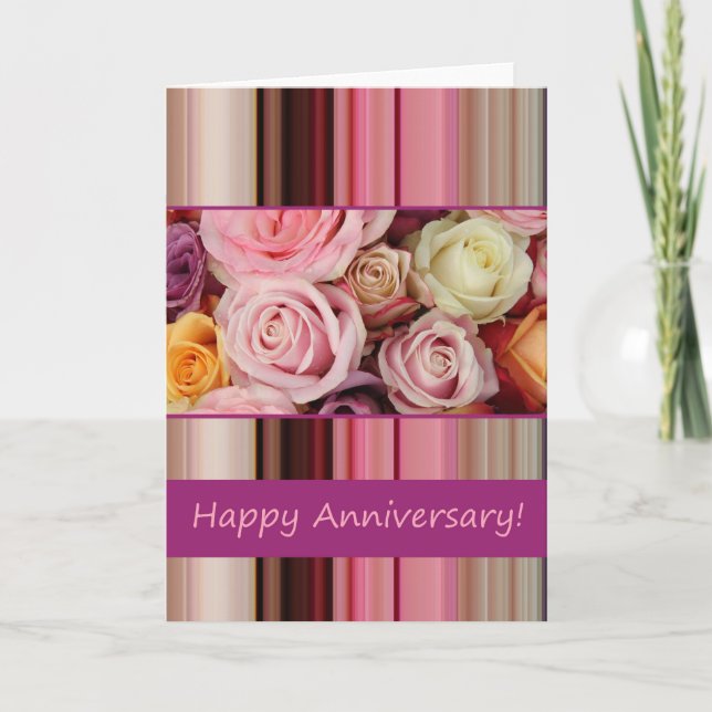 Carte d'anniversaire mariage - Pastel rose rayé (Devant)