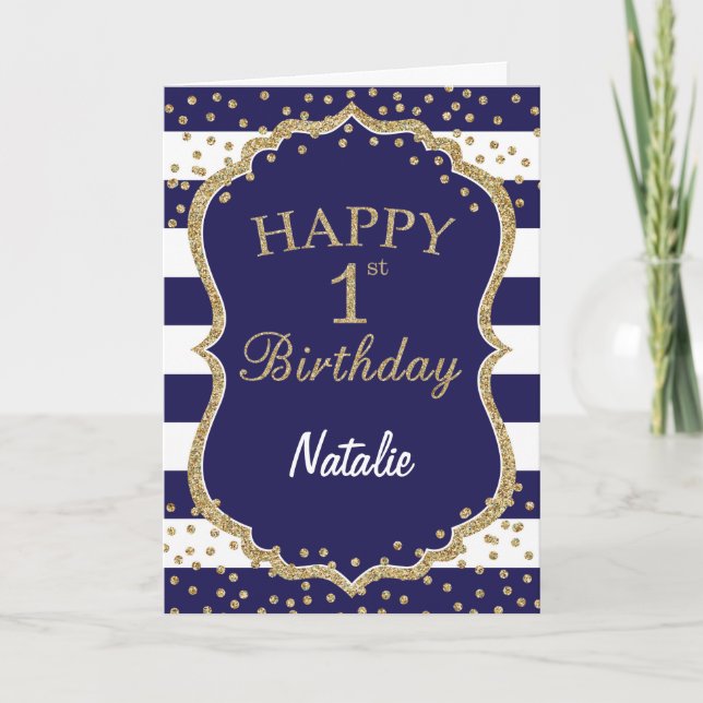 Carte d'anniversaire Marine Blue and Gold Parties  (Devant)
