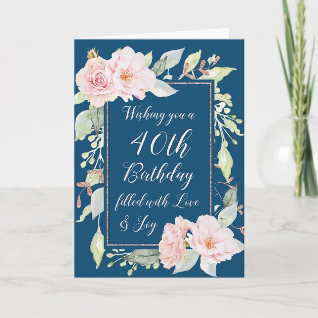 Carte d'anniversaire Marine Blue Rose Flowers Heur (Devant)