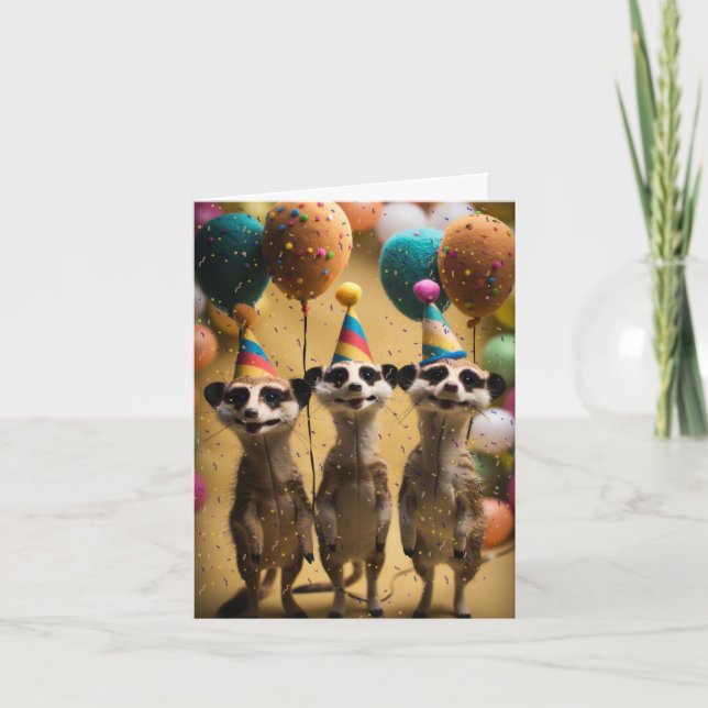 Carte d'anniversaire Meerkats Feled avec Ballons (Devant)