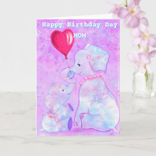 Carte d'anniversaire mère avec maman et bébé éléph