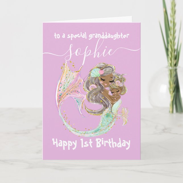 Carte d'anniversaire Mermaid rose (Devant)