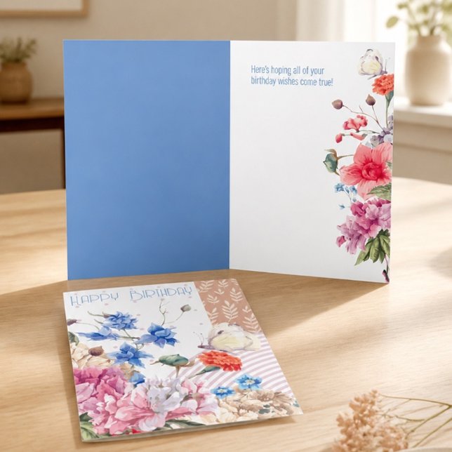 Carte d'anniversaire merveilleuse fleurs et patchw (Créateur téléchargé)