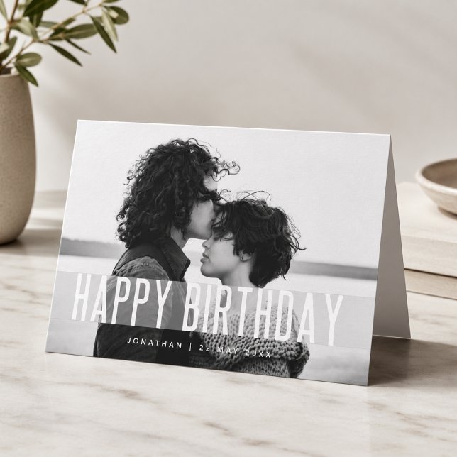 Carte d'anniversaire | Message plié avec photo per (Personalized folded birthday card with custom photo, name, and date for a meaningful gift.)