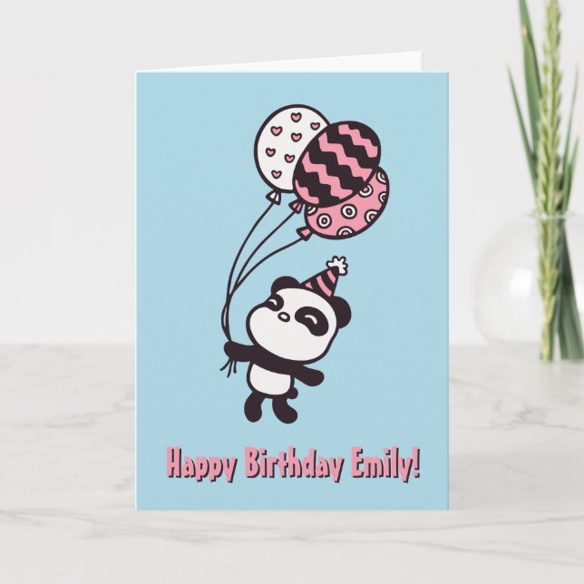 Carte d'anniversaire Mignon Panda et Ballons (Devant)