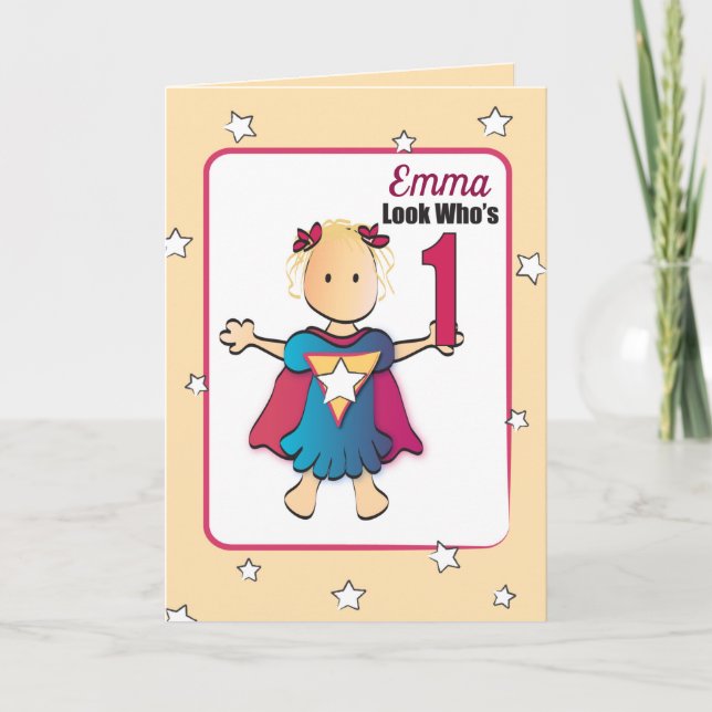 Carte d'anniversaire mignonne 1er pour Super Girl (Devant)