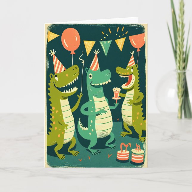 Carte d'anniversaire mignonne aux crocodiles (Devant)