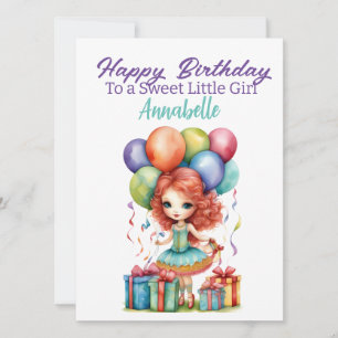 Carte d'anniversaire mignonne avec ballons et prés