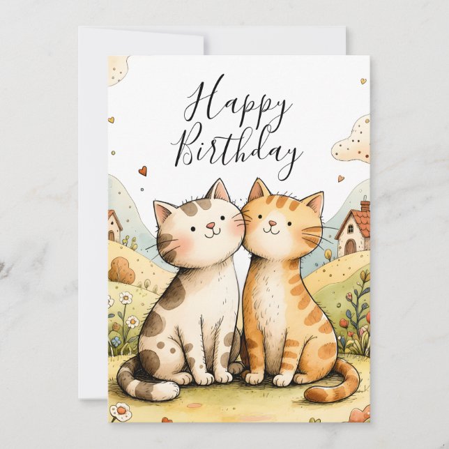 Carte d'anniversaire mignonne avec chat (Devant)