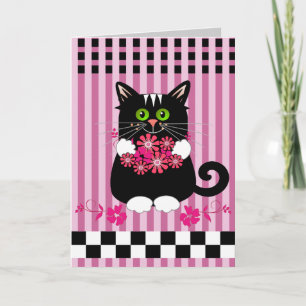 Carte d'anniversaire mignonne avec chat offrant de