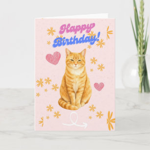 Carte d'anniversaire mignonne avec chat tigré et c