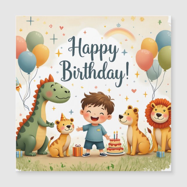 Carte d'anniversaire mignonne avec des animaux et  (Devant)