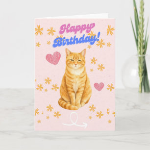 Carte d'anniversaire mignonne chatte orange tabby