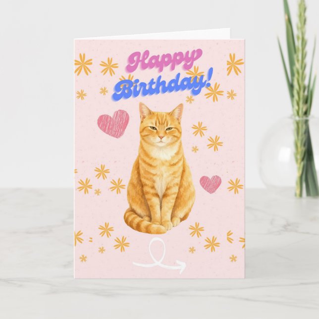 Carte d'anniversaire mignonne chatte orange tabby  (Devant)