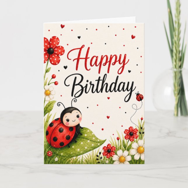 Carte d'anniversaire Mignonne Coccinelle (Devant)