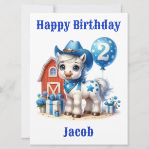 Carte d'anniversaire mignonne Cowboy Pony 2 ans