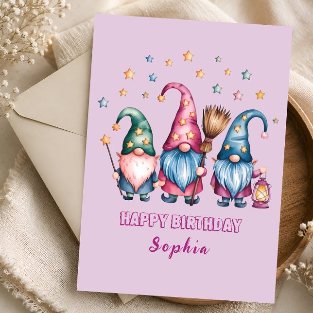 Carte d'anniversaire mignonne de gnome de forêt po (Créateur téléchargé)