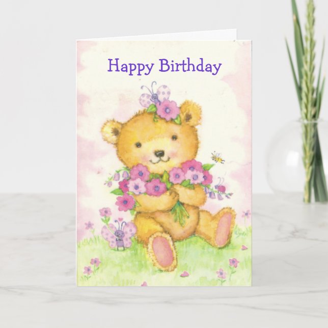 Carte d'anniversaire mignonne de l'ours w/butterfy (Devant)