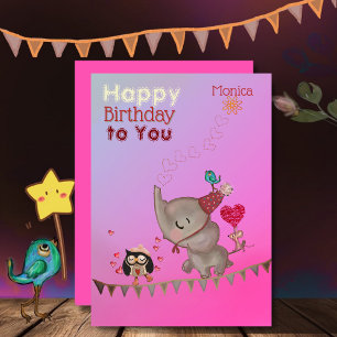 Carte d'anniversaire mignonne Elephant & souris ro