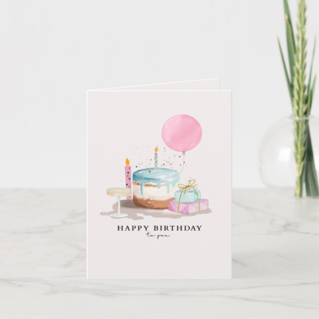 carte d'anniversaire mignonne et minimaliste. (Devant)
