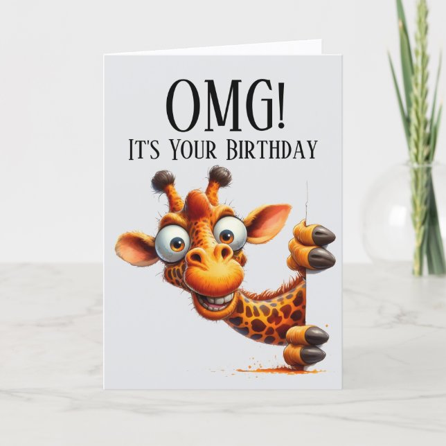 Carte d'anniversaire mignonne girafe qui regarde (Devant)