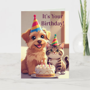 Carte d'anniversaire mignonne pour chien et chat
