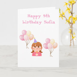 Carte d'anniversaire mignonne pour filles de 5 ans