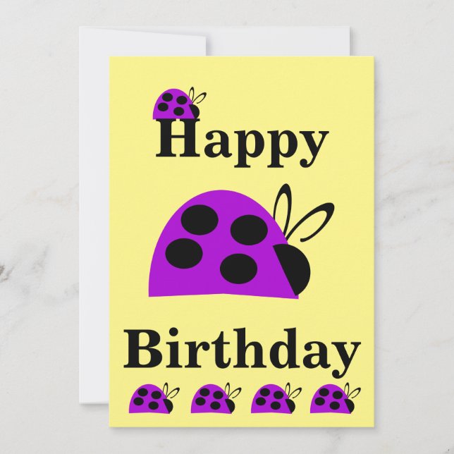 Carte d'anniversaire mignonne pourpre Ladybug (Devant)