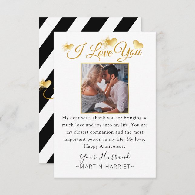 Carte d'anniversaire minimale "Je t'aime" pour fem (Devant / Derrière)