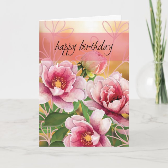 Carte d'anniversaire moderne aux pivoines (Devant)