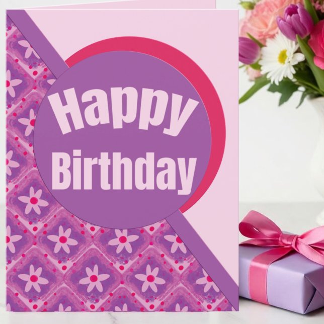 Carte d'anniversaire moderne avec des carrés viole (Your message + birthday sparkle = one unforgettable card.)