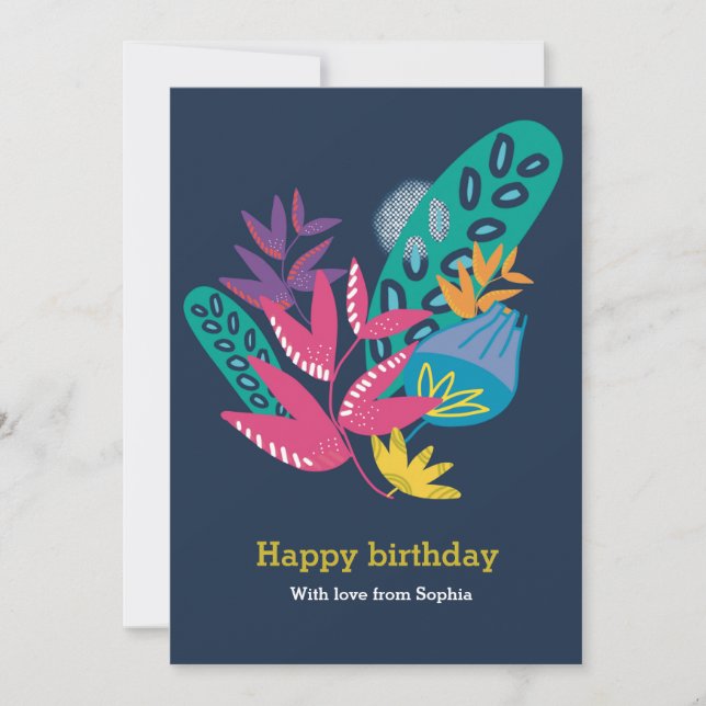 carte d'anniversaire moderne belle florale bleue p (Devant)