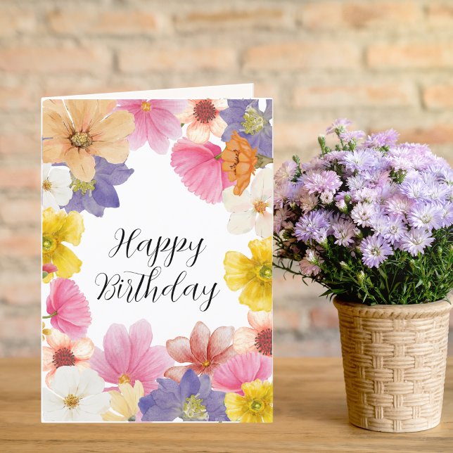 Carte d'anniversaire moderne colorée Joli Floral (Créateur téléchargé)