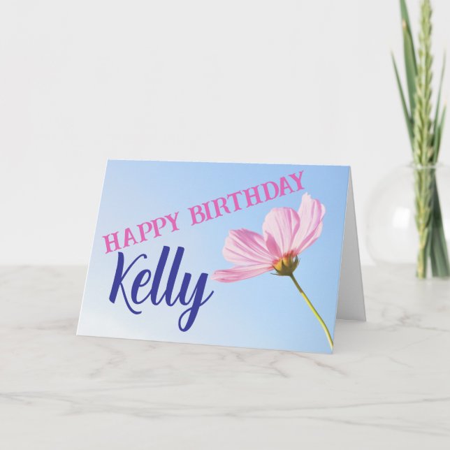 CARTE D'ANNIVERSAIRE MODERNE FLEURS ROSES HEUREUSE (Devant)