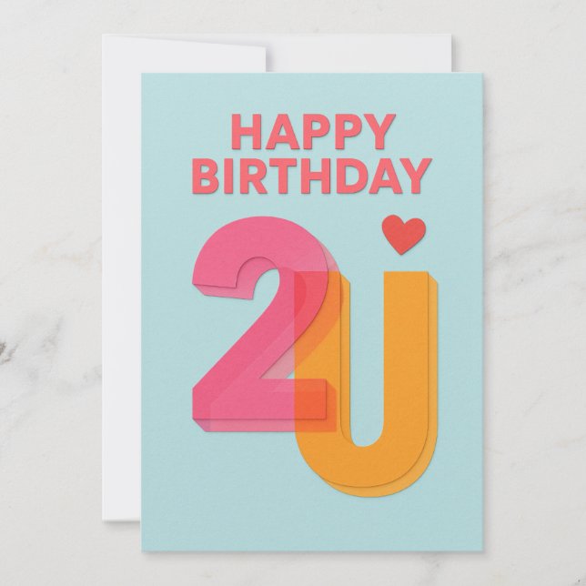 Carte d'anniversaire moderne Joyeux 2U Design (Devant)