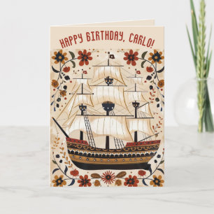 Carte d'anniversaire modifiable de voilier 