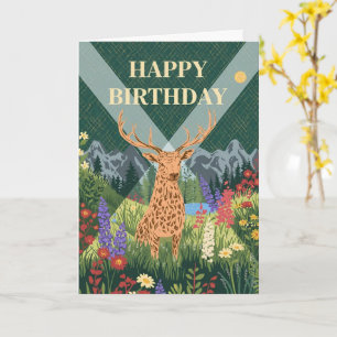Carte d'anniversaire Montagne Fleur Sauvage Cerf T