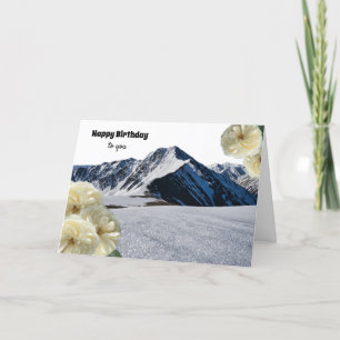 Carte d'anniversaire Montagnes et Fleurs Blanches
