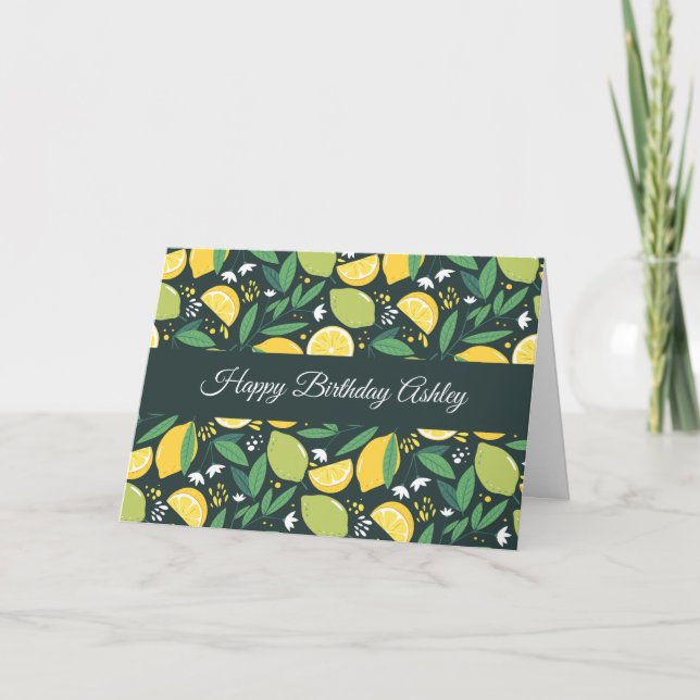Carte d'anniversaire motif de citron jaune et lime (Devant)
