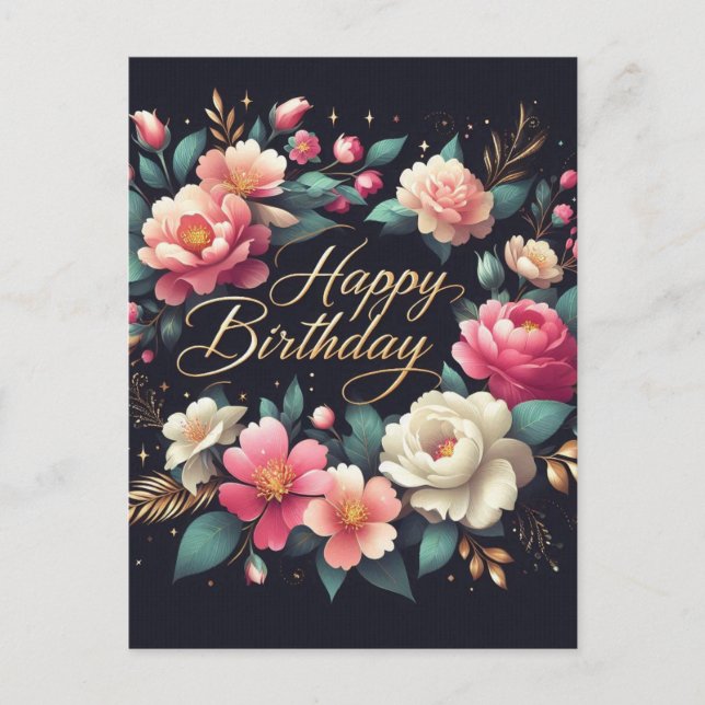 Carte d'anniversaire - motif floral (Devant)