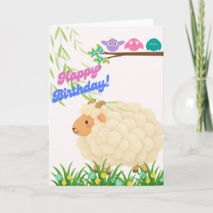 Carte d'anniversaire mouton mignon et duveteux - O