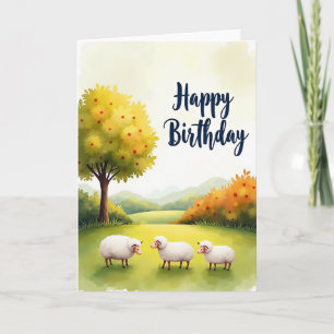 Carte d'anniversaire Moutons à l'aquarelle douce