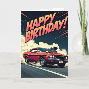 Carte d'anniversaire Muscle Car cramoisie