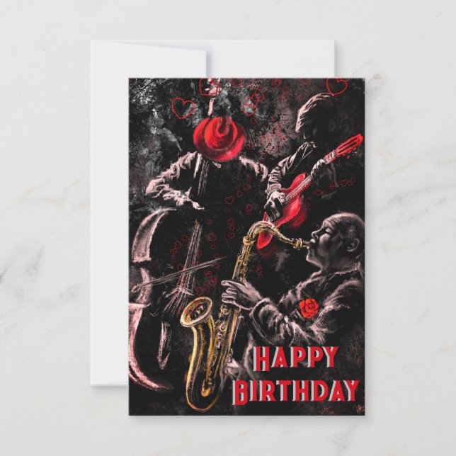 Carte d'anniversaire musicale avec groupe de jazz (Devant)