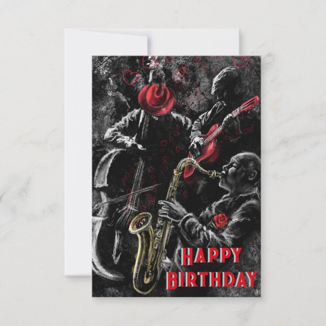 Carte d'anniversaire musicale groupe de jazz (Devant)